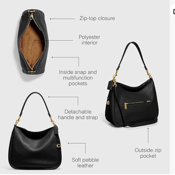 Coach Cary Shoulder bag Black with brass hardware. Excellent condition. - Picture 8 of 9